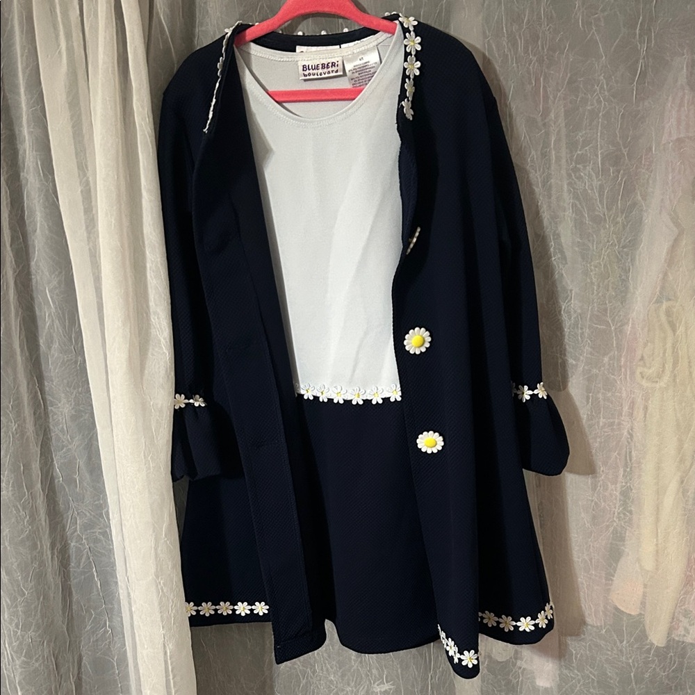 Blueberi Boulevard Navy Floral-Trim Blazer